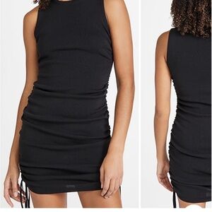 LIONESS women’s Military Minds mini dress black knit drawstring sides ruching SM